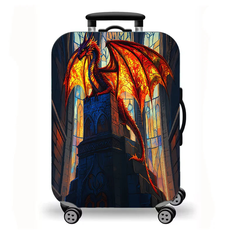 Luggage Cover, Fantasy Dragon Mythical Creature Print Stretch Suitcase Protector, Washable Anti-Scratch Travel Baggage Cover