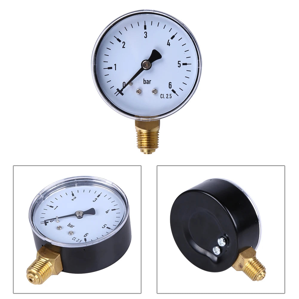 6 Bar Manometer 1/4 NPT Air Compressor High Strength Pressure Gauge 2.3 Face for Air Water Oil Gas Measurement