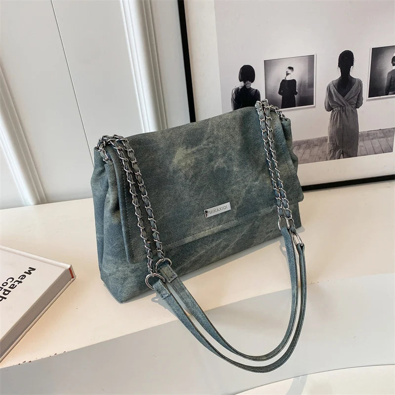 2025 Winter LEFTSIDE Vintage Chain Leather Handbags Women Simple Tote Bag Casual Travel Crossbody Shoulder Bag