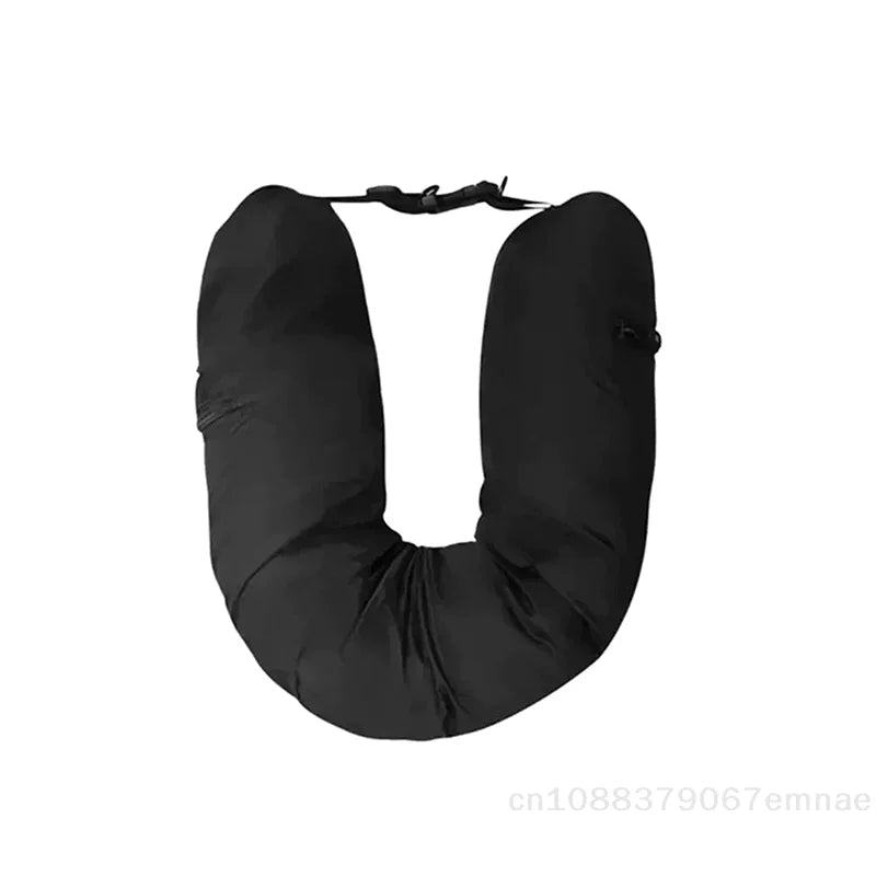 Portable Travel Neck Pillow Self-Filling Stuffable Support Cushion for Car with Refillable Design - On-the-Go Comfort