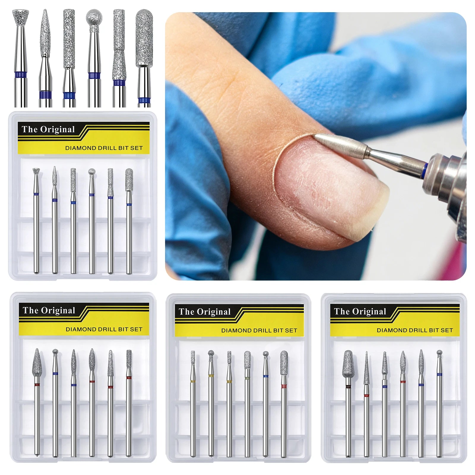 6pcs/set Nail Dill Bits Diamond Milling Cutter for Manicure 3/32" Burr Electric Cuticle Clean Nail File Cuticle Remover Tool