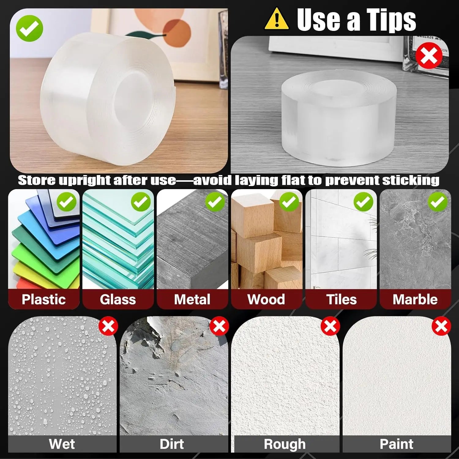 Heavy Duty Nano Double Sided Adhesive Tape For Walls,Traceless Clear Strong Mounting Tape Picture Hanging Adhesive Strips 5CMx5M