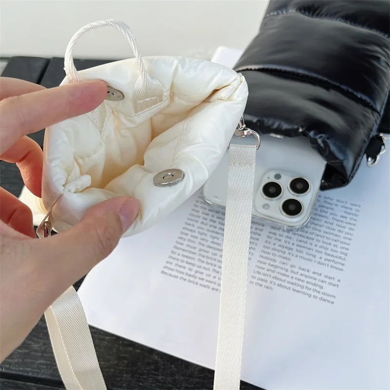 Fashion Women Mobile Phone Bag Shoulder Crossbody Bags Designer Candy Color Cotton Padded Soft Phone Pouch Female Purse Wallet