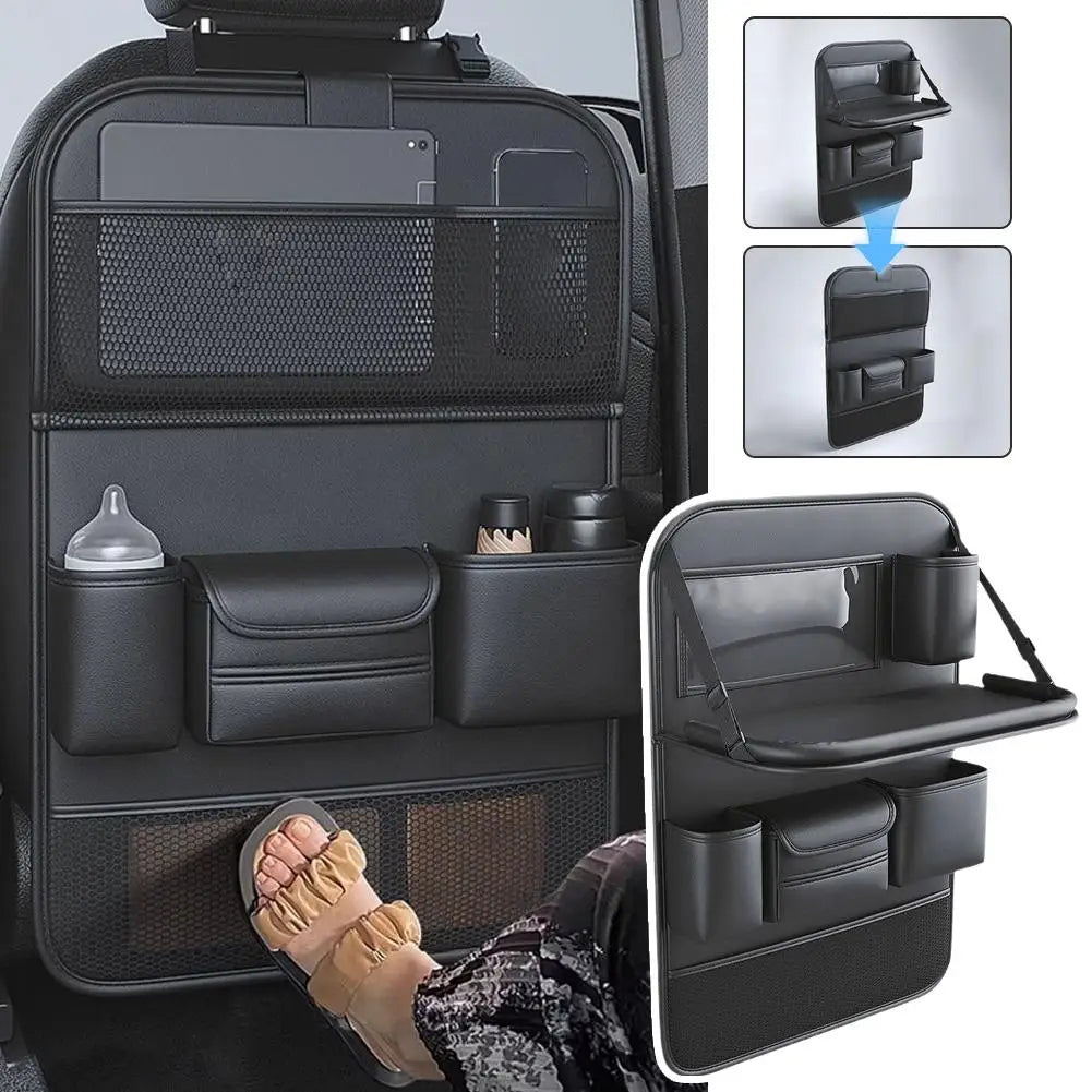 Multifunctional Car Seat Back Storage Bag Black Leather Car Seat Back Hanging Bag Anti-kick Cushion High Quality Car Storage Bag