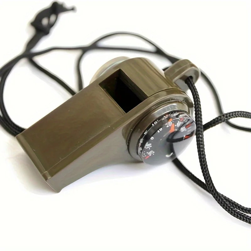 3-in-1 Emergency Survival Whistle with Compass Thermometer For Camping Hiking Outdoor Adventures Durable Metal Construction