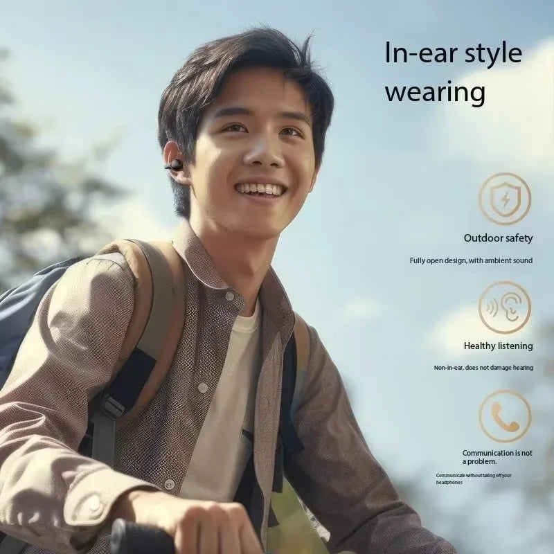 New Wireless Headset Mirror-Style Digital Display Soft Silicone Ear Clip Headphones with Noise Reduction and Lossless for Sports
