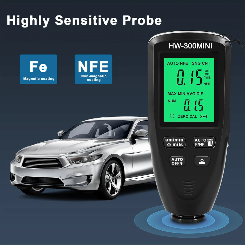 HW-300PRO Digital Paint Thickness Gauge Width Measuring High Precision Car Metal Coating Thickness Tester For Manufacturing