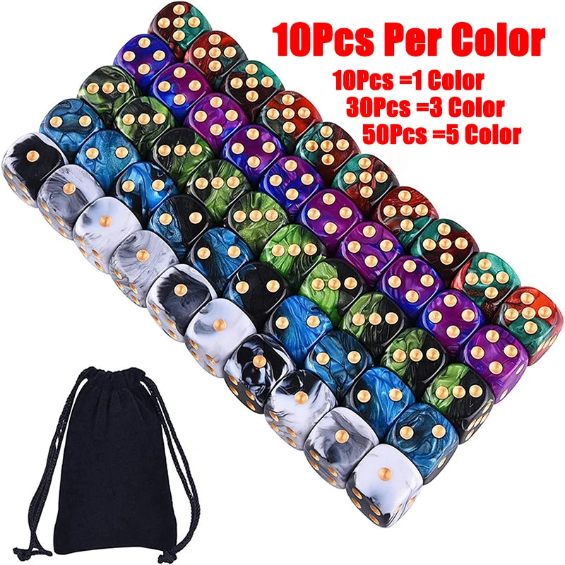 50/30/10Pcs 16mm 6 Sided Game Dice Set with Gold Pips Round Corner D6 Square Dice for Playing Board Teaching Math Game