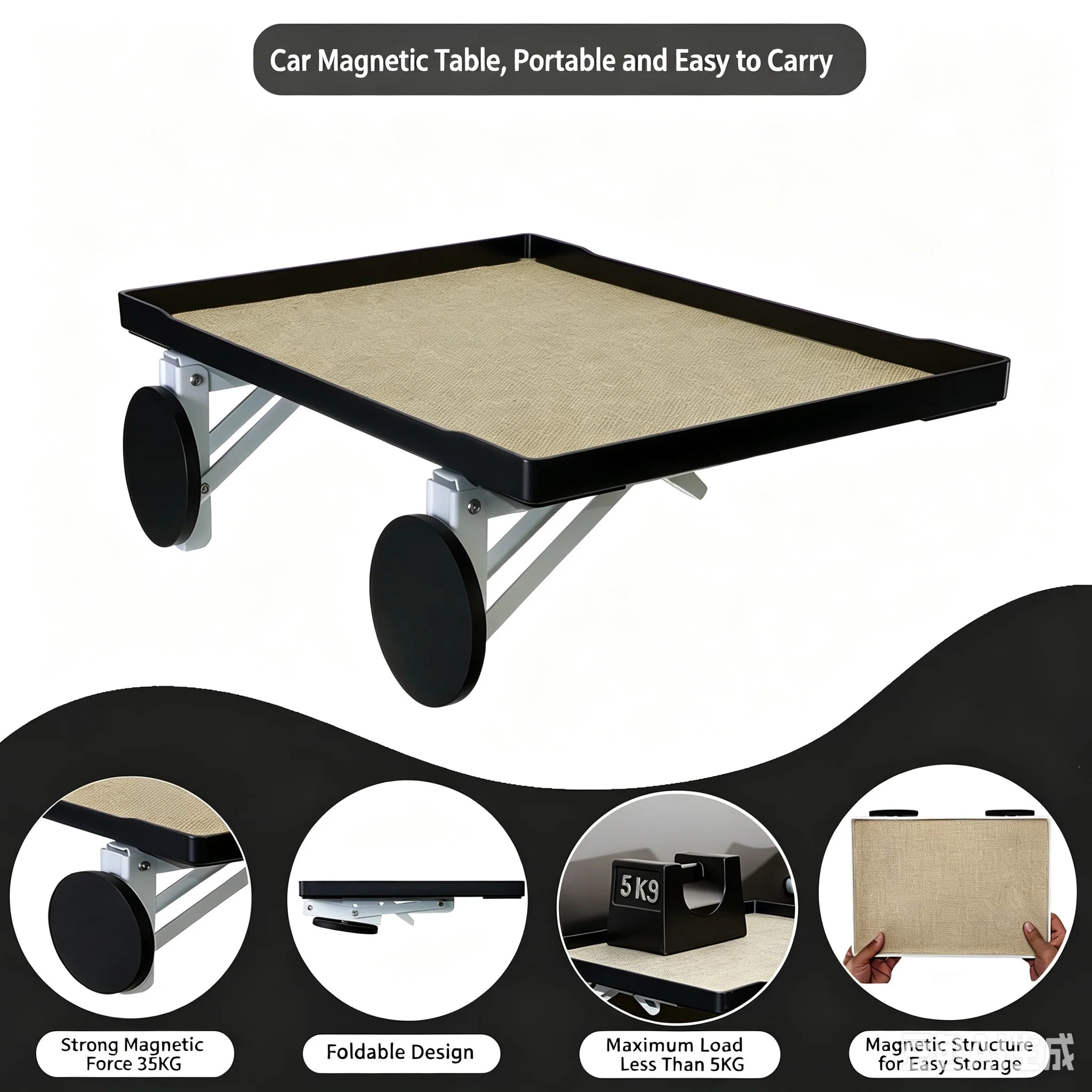 Foldable Magnetic Car Door Camping Tray Side Table Max Load 5kg Outdoor Travel Food Rack For Steel Body SUV Offroad Car