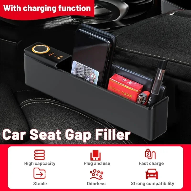 Car Seat Gap Filler Organizer 52W Charging Car Organizer Storage Box Base Removable Seat Gap Filler for Car Organizer Front Seat