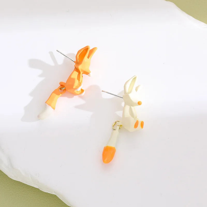 1pair Creative Fashion Cute Cartoon Fox Shape Asymmetric Earrings Trend Personality Earrings Female Ornaments