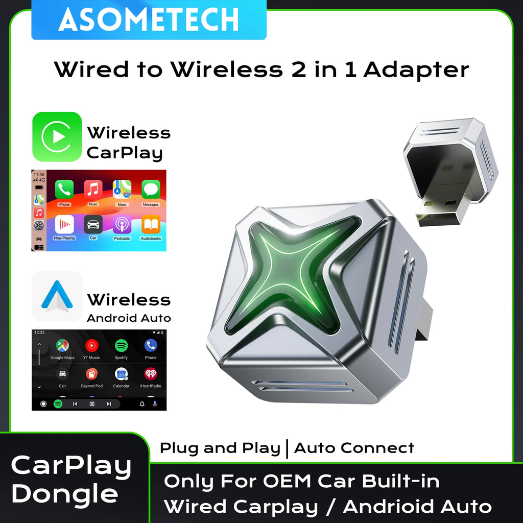 2 IN 1 Wireless CarPlay Adapter, Wired to Wireless carplay Adapter, High-Quality Car Accessory Smart Box 5GHz WiFi Type-C/USB-A