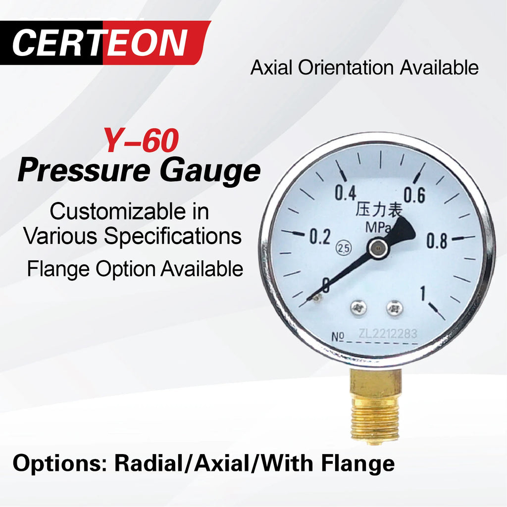 Y-60 Pressure Gauge Manometer Mechanical Dial Analog Bourdon Tube Industrial Hydraulic Water Pressure Meter