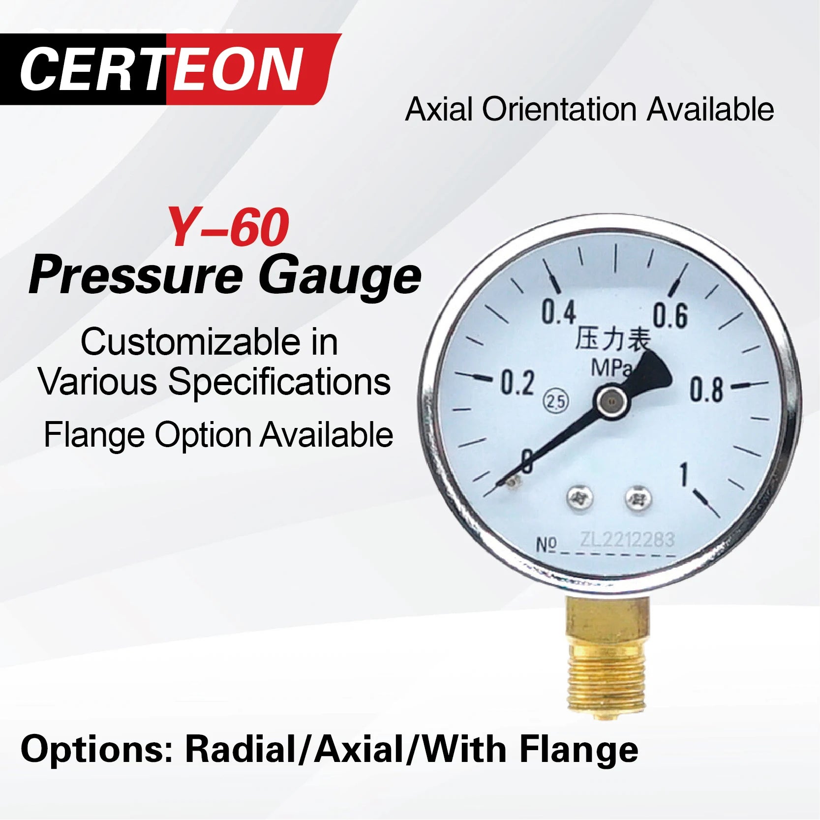 Y-60 Pressure Gauge Manometer Mechanical Dial Analog Bourdon Tube Industrial Hydraulic Water Pressure Meter