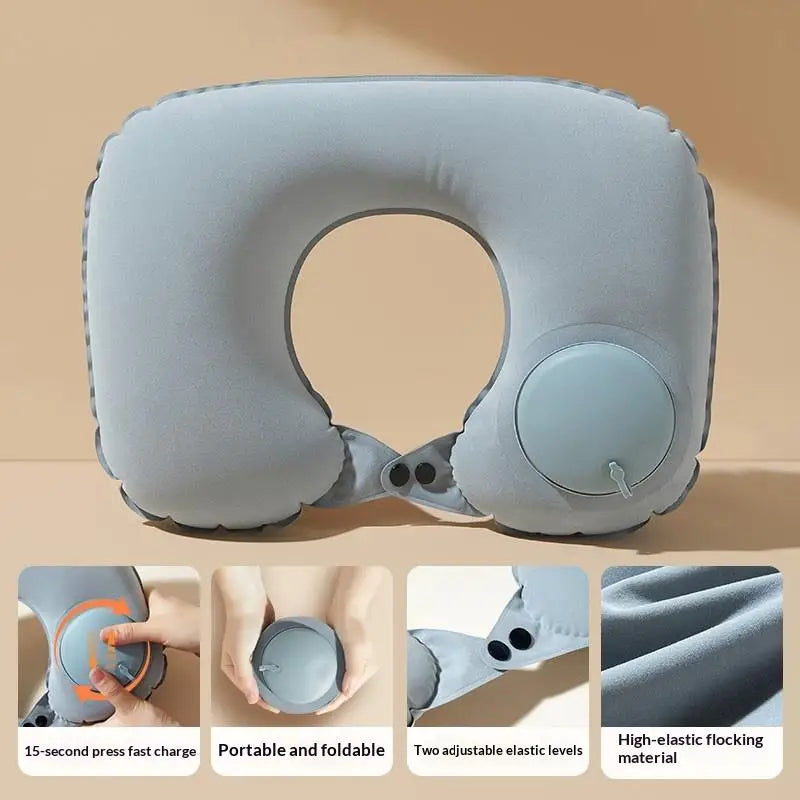 Flocking Inflatable Portable Neck Pillow That Can Be Stored And Self Filled Suitable For Outdoor Travel Business Trips Camping