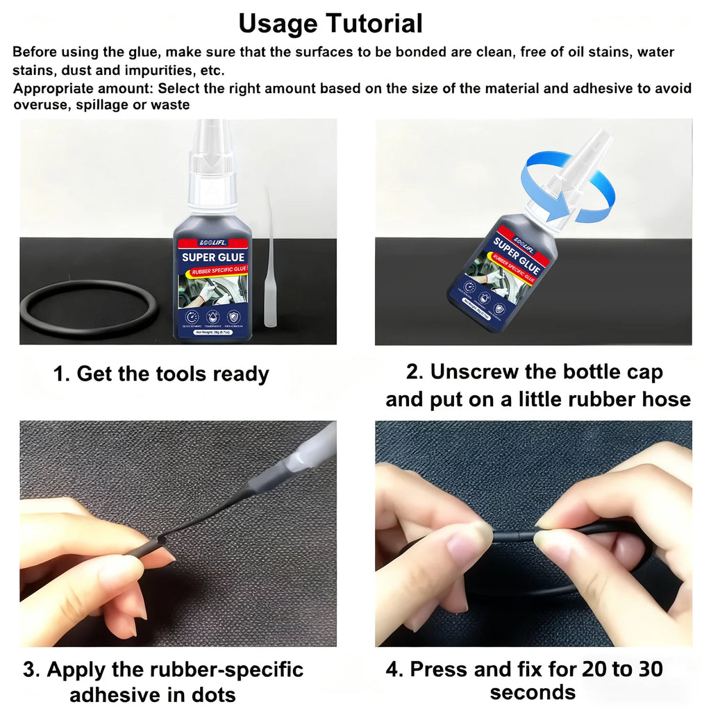 LOOLIFL, Super glue, rubber, tire adhesive, black has ductility, high temperature resistance, transparency and high strength