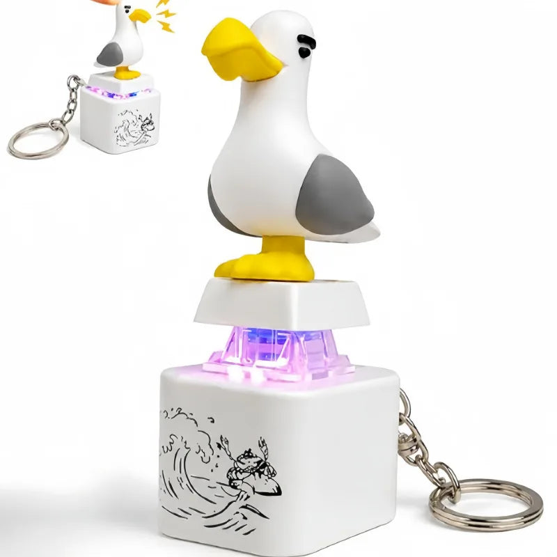 Fun Seagull Shaped Stress Relief Push Button Fidget Toy Keychain, Novelty Cute Desk Ornament for Office, Small Gift