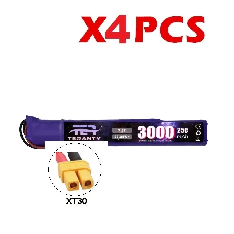 7.4V 3000mAh LiPo Battery with Small Tamiya Deans T Connector 2S For Electric Toys Water Bullet Gun Battery Parts Accessories