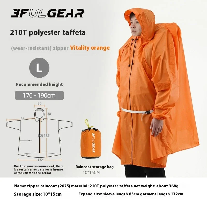 3F UL GEAR Zipper Raincoat 15D Nylon/210T Polyester Waterproof Jacket Ultralight Outdoor Cycling Camping Hiking Rain Poncho Coat