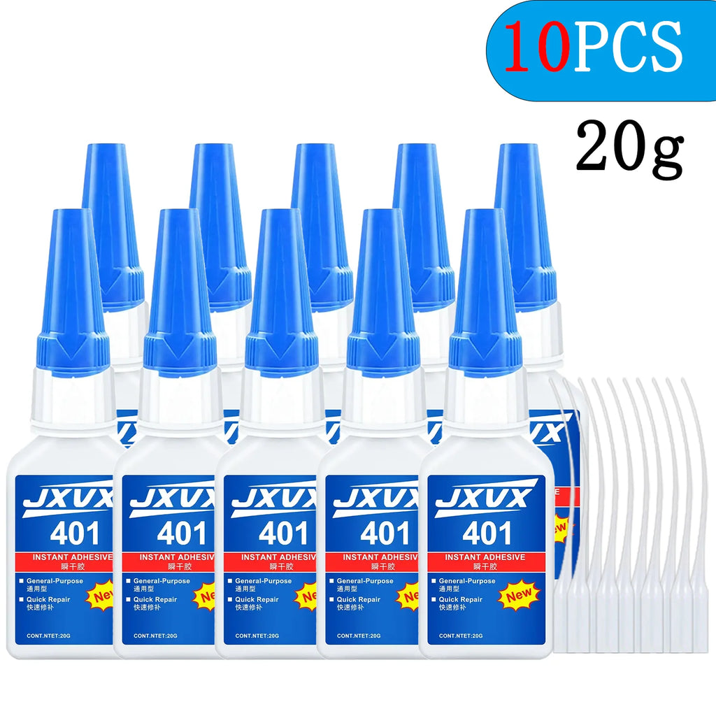 Upgraded Super Glue 401/502 Set for Metal and Plastic, 20 g – 5S Instant-Drying Super Glue for Repairs