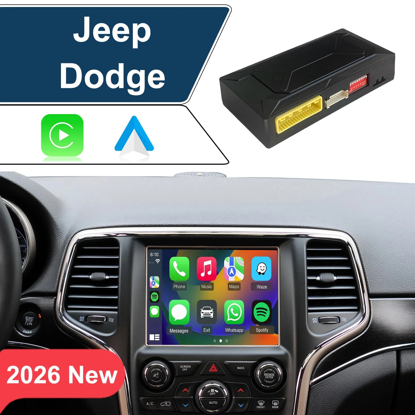 2026 New&Easy Installation Module, CarPlay & Android Auto for Jeep Cherokee/Grand Cherokee, Dodge Ram/Charger/Challenger/Durang