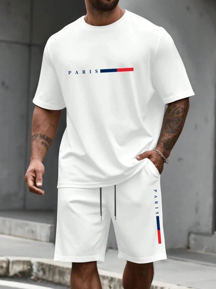 Men's Tracksuit 2 Piece O-neck Short Sleeve Shirt Shorts Set Men's Running Suit Plus Size T shirts Man Clothing Summer T-shirt