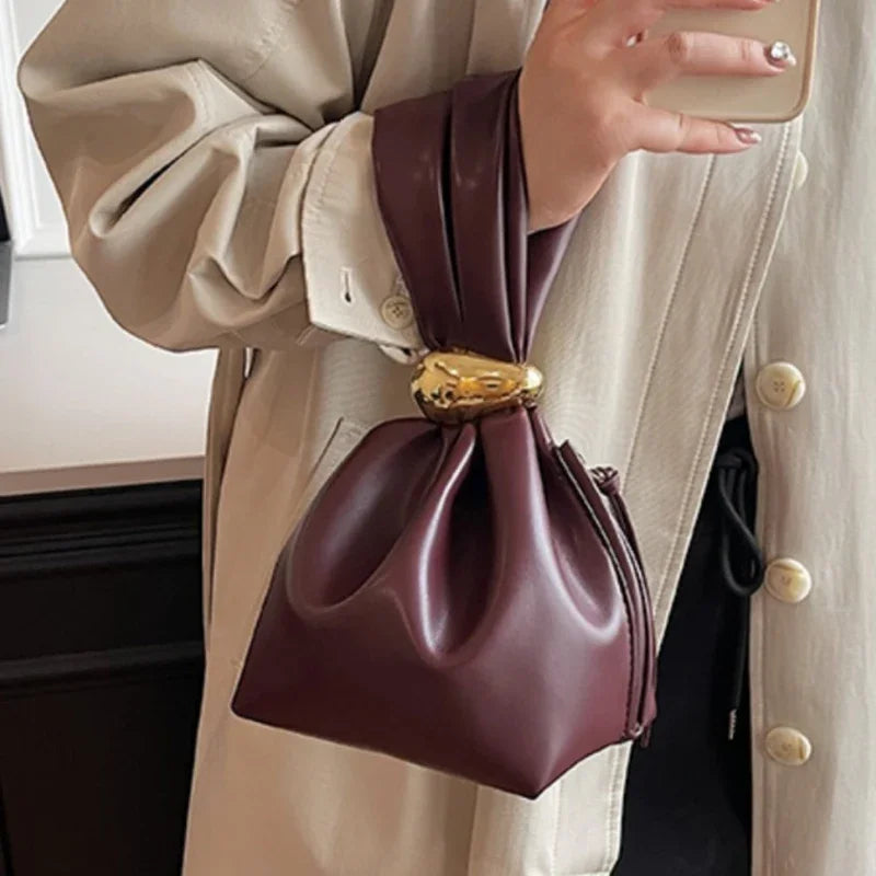 NamcheBarwa Design Mini Pu Leather Dumpling Niche Clutch Bags for Women Fashion Knotted Female Retro Shoulder Bag Wrist Handbags