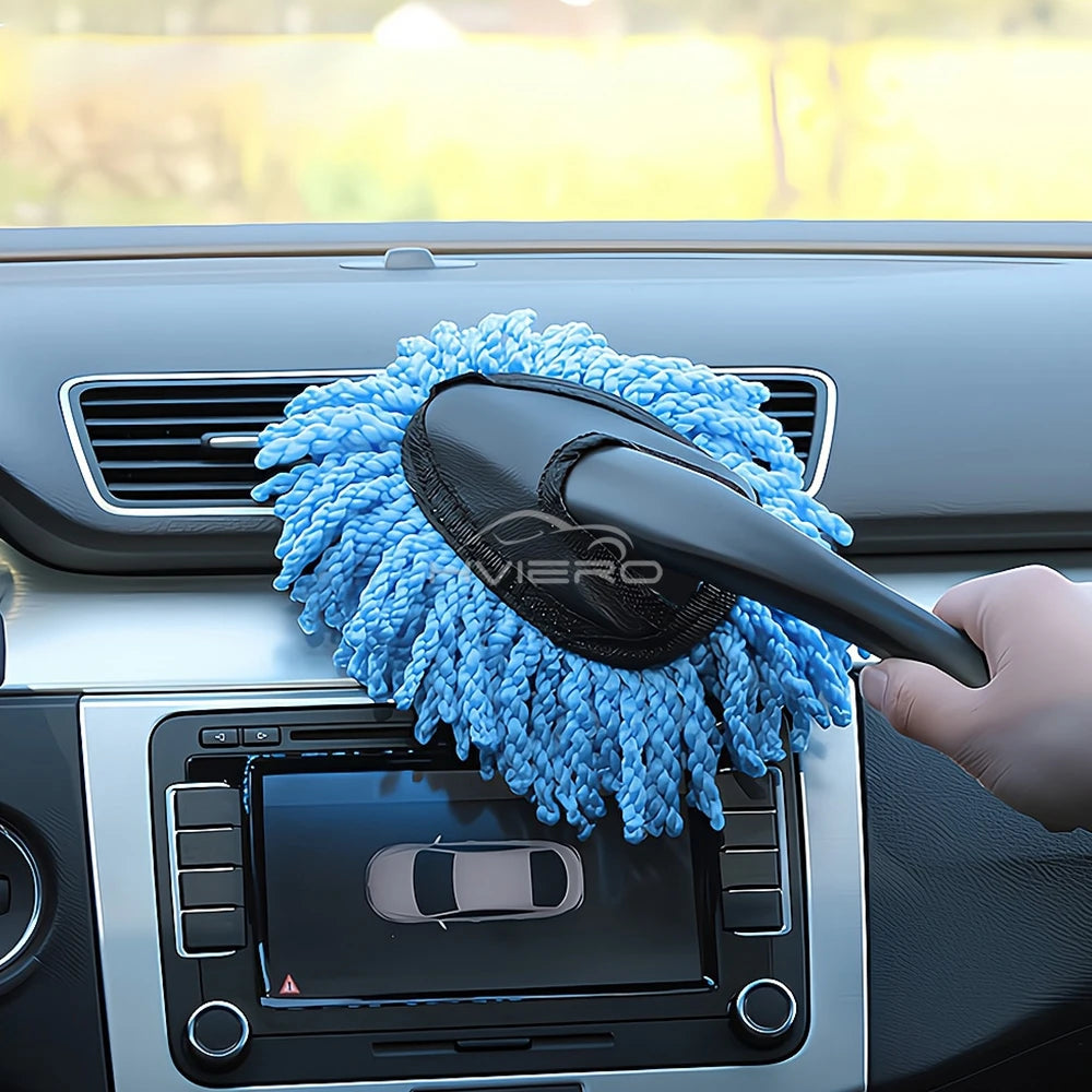 Car Dust Removal Small Duster Wipe Car Soft Brush Cleaning Mini Bristle Brush Dust Removal Nanofiber Interior Accessories Blue