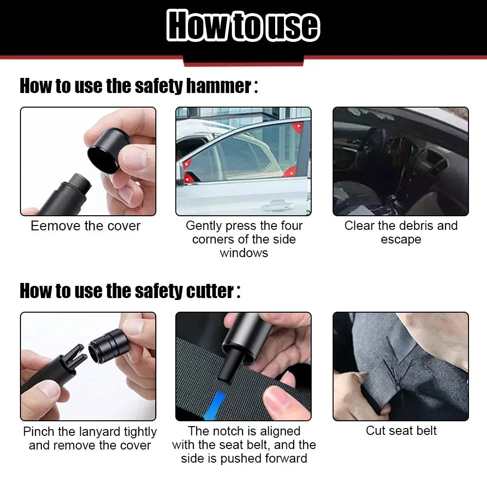 Aluminum Alloy Car Safety Rescue Hammer Automatic Seat Belt Cutter Window Breaker Emergency Rescue Tool