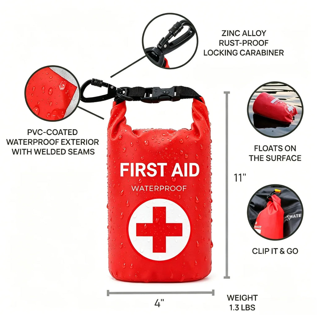 2L Waterproof First Aid Bag Roll Top Emergency Kit Visible Fishing Kayaking Boating Swimming Camping Rafting Survival Outdoor
