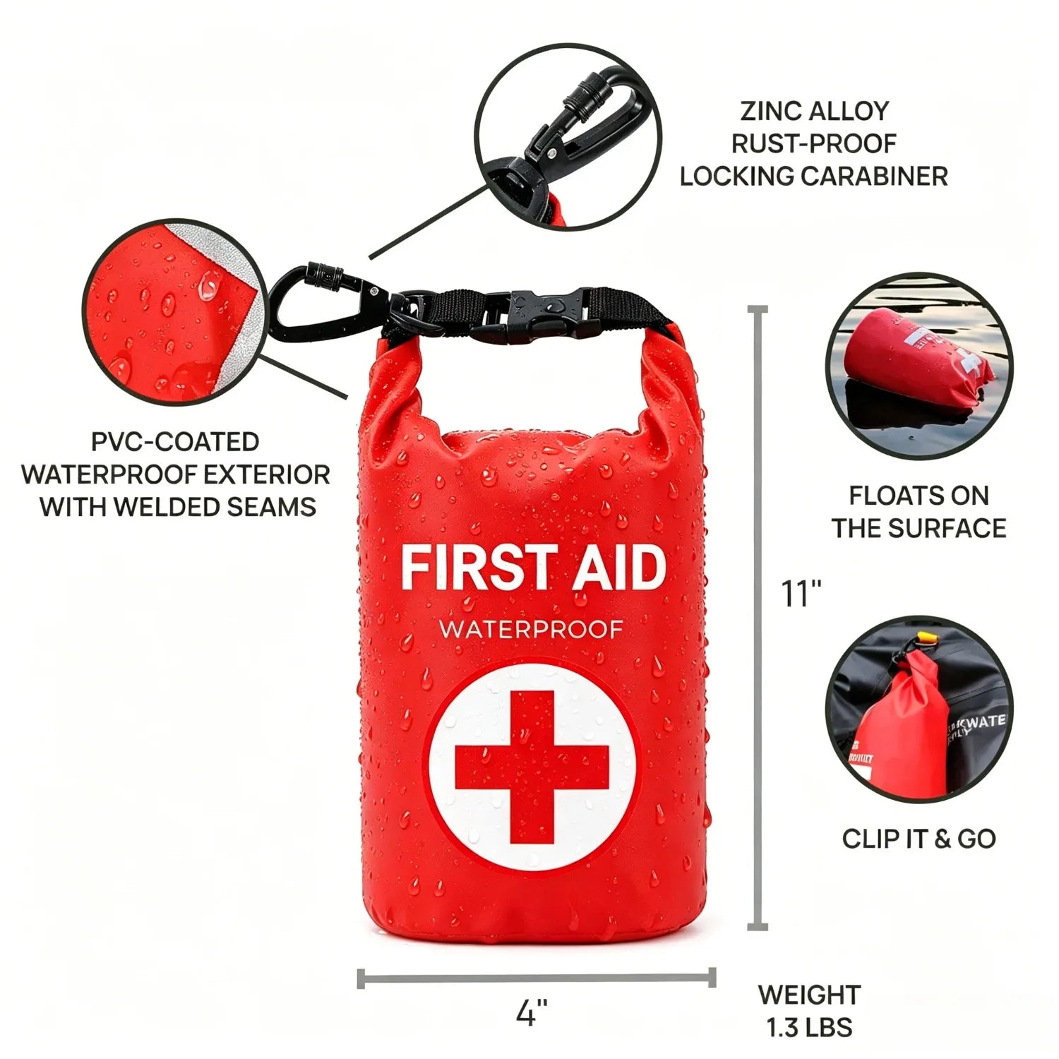 2L Waterproof First Aid Bag Roll Top Emergency Kit Visible Fishing Kayaking Boating Swimming Camping Rafting Survival Outdoor