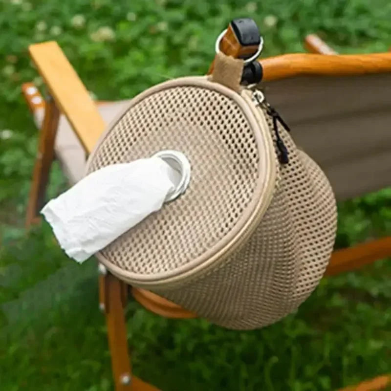Lightweight Outdoor Woven Net storage Bag Camping Tissue Case With Hook Portabletent Hanging Supplies Breathable Storage Box