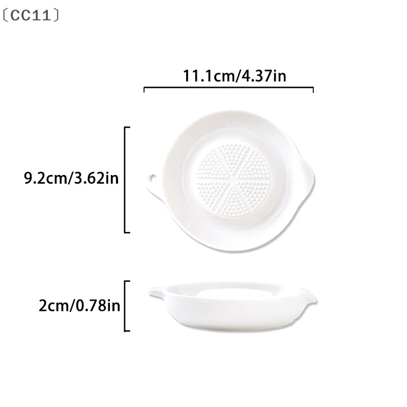 〔CC11〕White Simple Ceramic Ginger Grater Tool Hand Grinder Garlic Masher Portable Porcelain Carrot Ginger Grinding Kitchen Tool