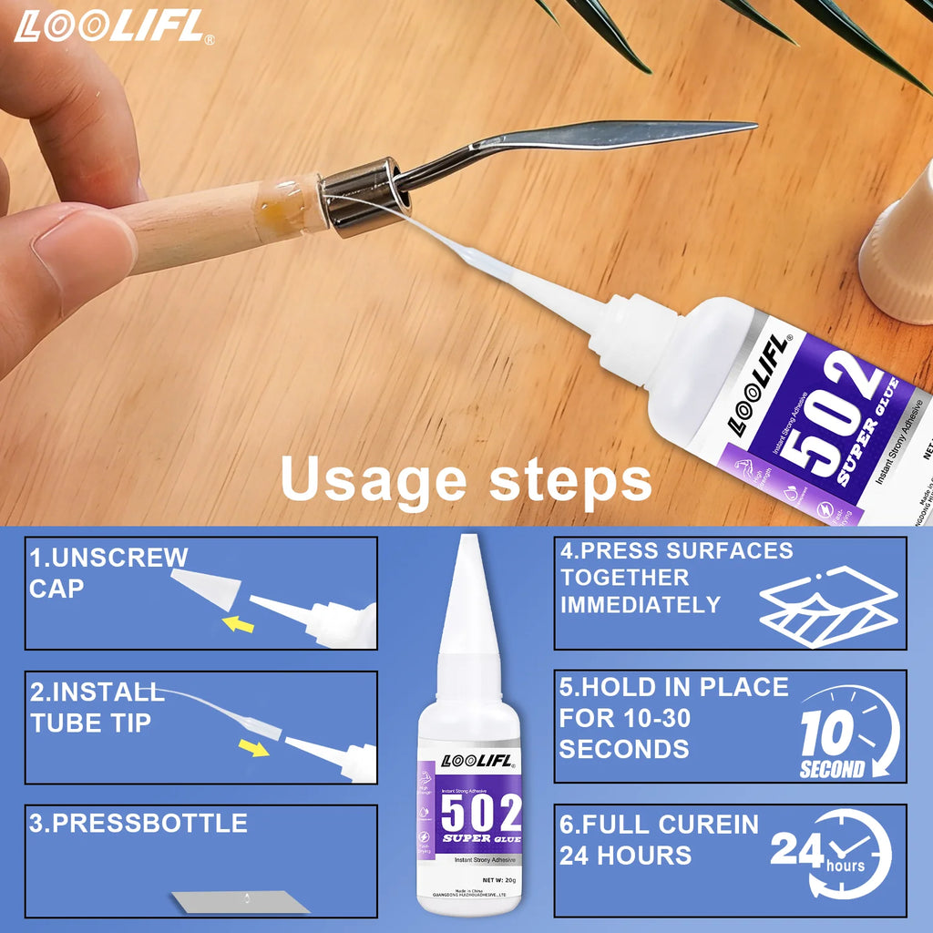 Loolifl 502 Super Glue Multi-Purpose Adhesive, Suitable for Metal, Plastic, Diy, and Small Craft Repairs 20g Quick-Drying Glue