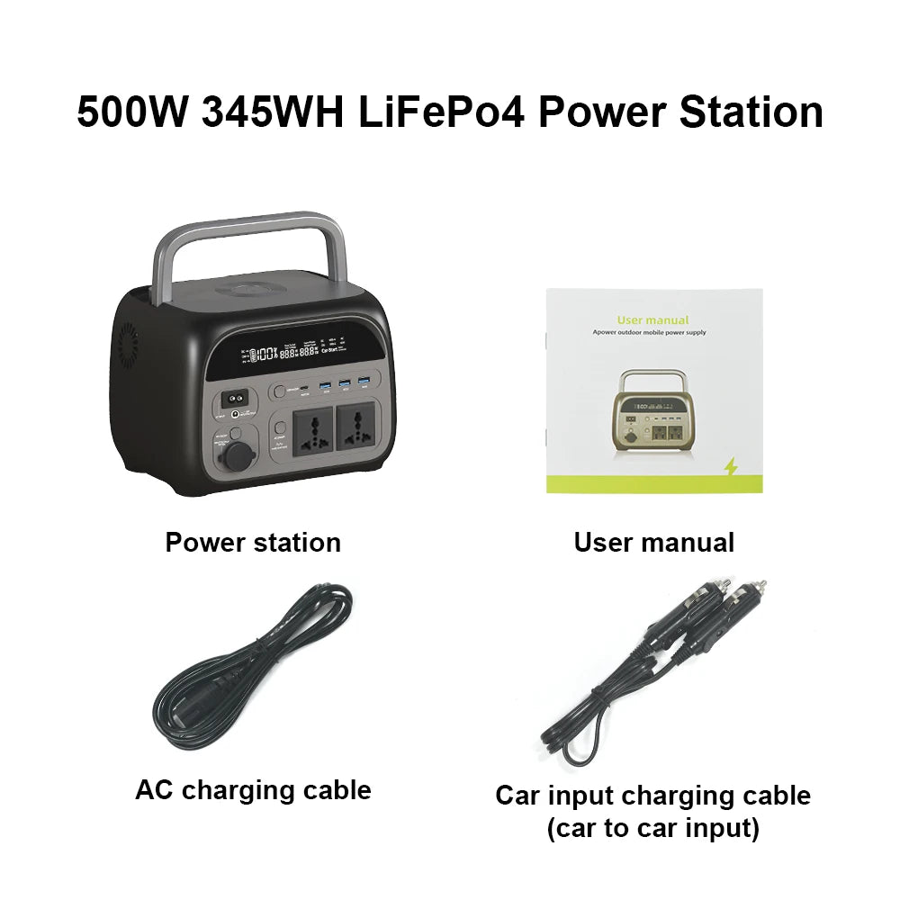 CTOLITY 500W Portable Power Station 345.6Wh 108000mAh Solar Generator LiFePo4 Batteries AC 220V Energy Storage Supply Camping RV