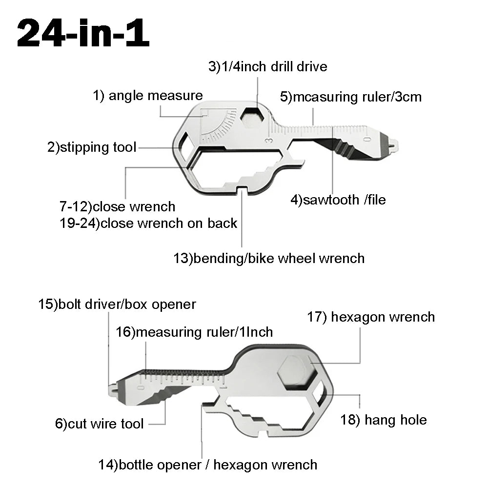 24 in 1 Multitool Key Stainless Steel EDC Key Ring with Screwdriver/Bottle Opener Portable Outdoor Camping Gadgets & Home Tools