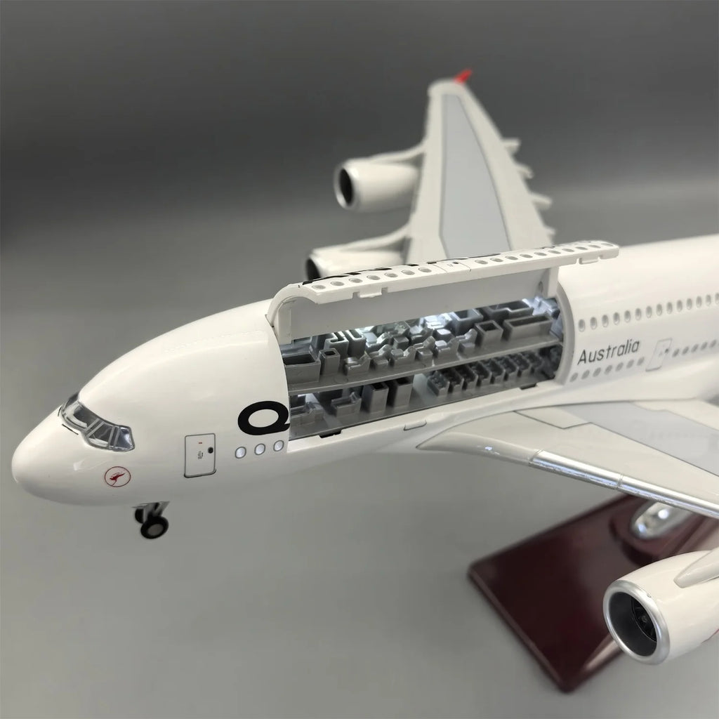 47CM Scale Qantas A380 Aircraft Model Openable Door Resin Diecast Collectible Aircraft With Landing Gear Wheels Light Gift By