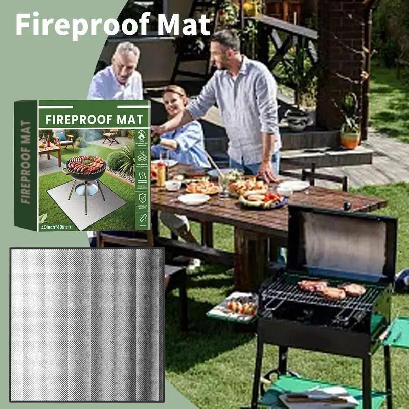 camping BBQ Mat Floor Outdoor 40x40inches Fireproof Mat BBQ Heat Resistant Grill Mat Reusable Anti-Slip Fireplace Mat Waterproof