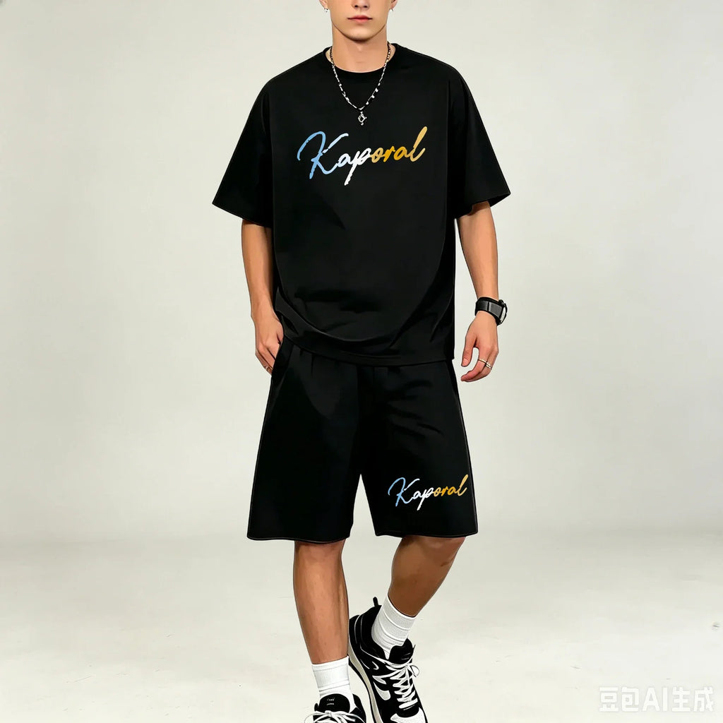 Men T‑Shirts Sets Loose‑Cut 2‑Piece Outfit Breathable Sweat‑proof T‑Shirts Sets Hot‑selling Casual Sport Suit For Men Daily Wear