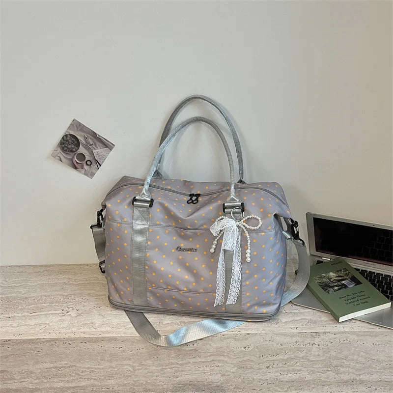 Korean Polka Dot Lazy Style Large Capacity Women's Luggage Bag Travel Handheld Short Trip Business Commuting Bag Lightweight ...