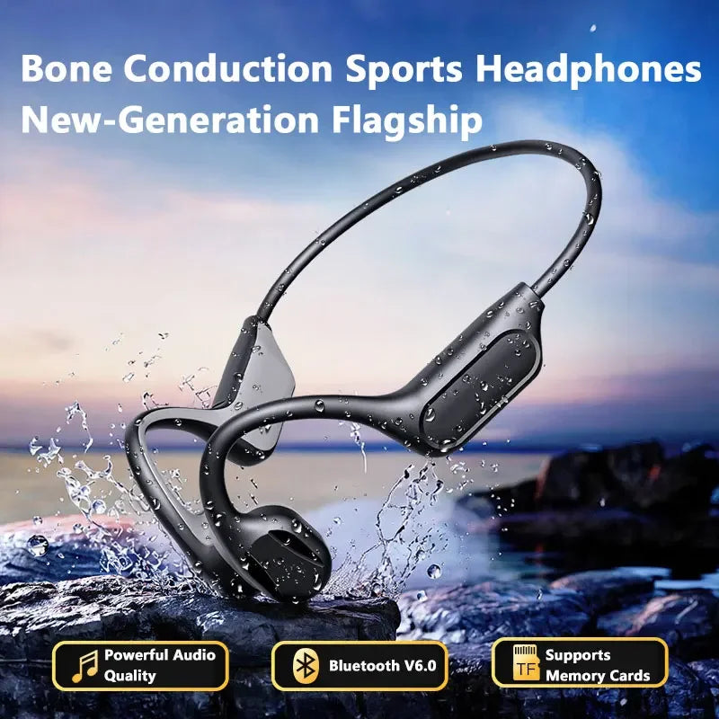 NEW IPX8 Sports Bone Conduction Bluetooth Earphones HiFi Sound Bluetooth 6.0 Wireless Headest with Mic for Swimming Running