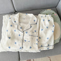 Women's Summer Thin Pajamas with Heart-Shaped Pattern, Short-Sleeved Shorts, Sweet and Cute, Can Be Worn Outside in Summer, Two-Piece Home Wear Set