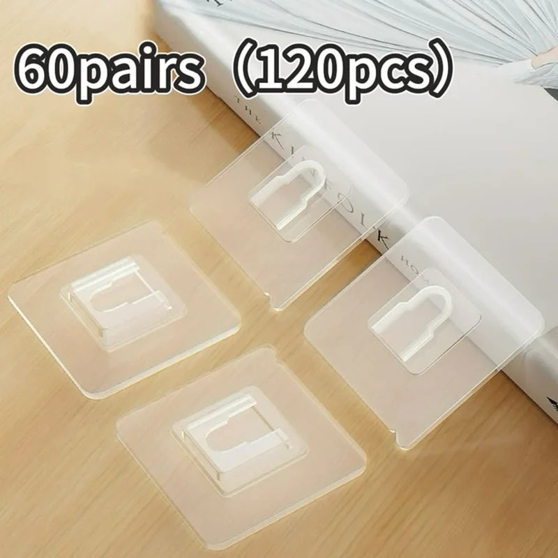 1-100Pairs Double-Sided Self Adhesive Wall Hooks Strong Sticky Transparent Traceless Kitchen Bedroom Wall Hook Storage Holders