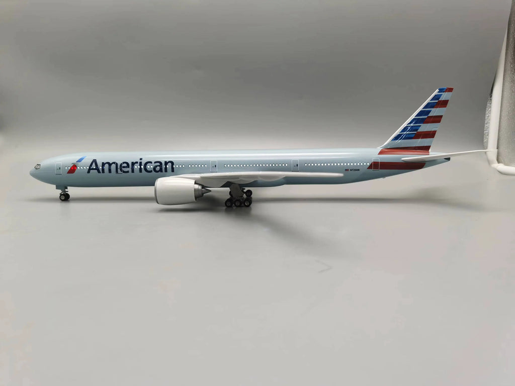 Toy Light With Wheel Landing Gear Airplane 43CM 1/130 B777 America Airlines Model Diecast Resin Plane Collection Display Gifts