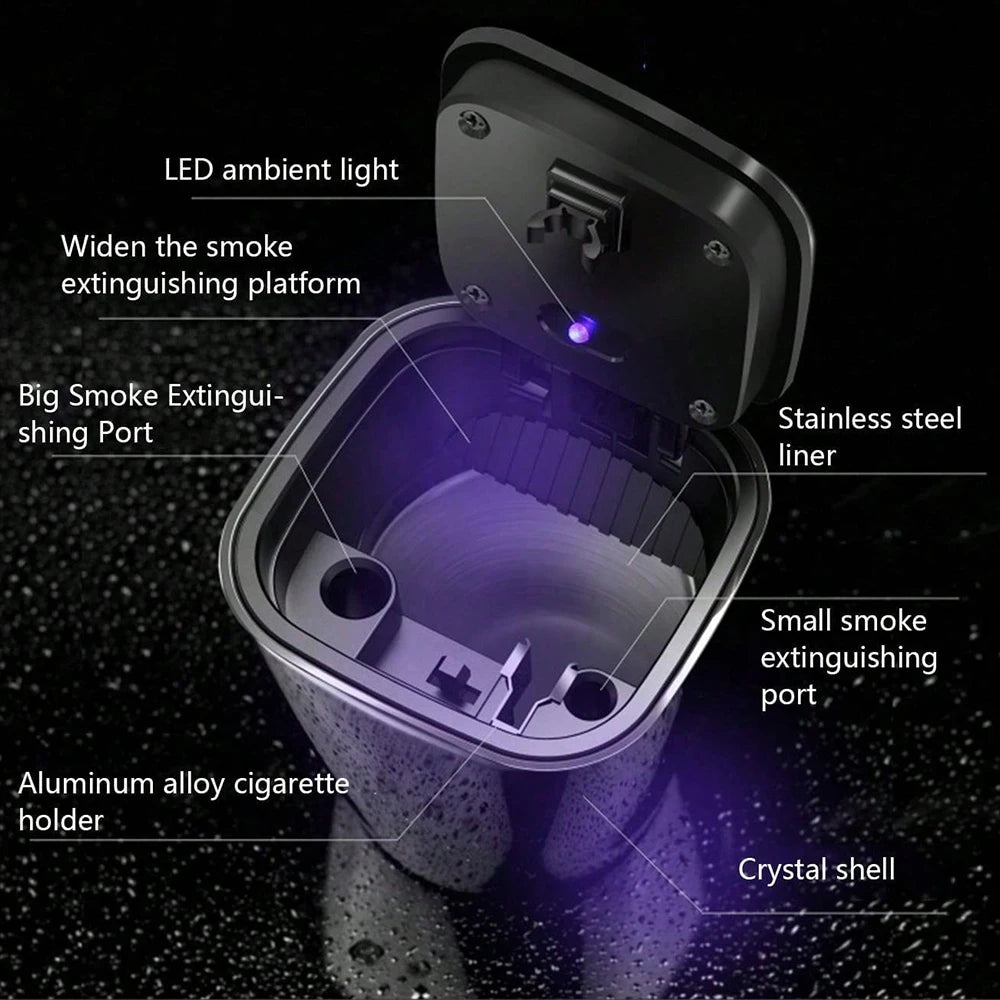 Car LED Ashtray Universal Auto Ashtray Cigarette Ash Holders Cup Car Interior Decor Auto Interior One Click Cover Opening