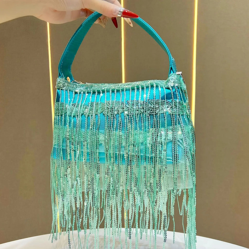 New tassel handbag niche wedding dinner bag sequined messenger bag versatile fashion shoulder banquet bag