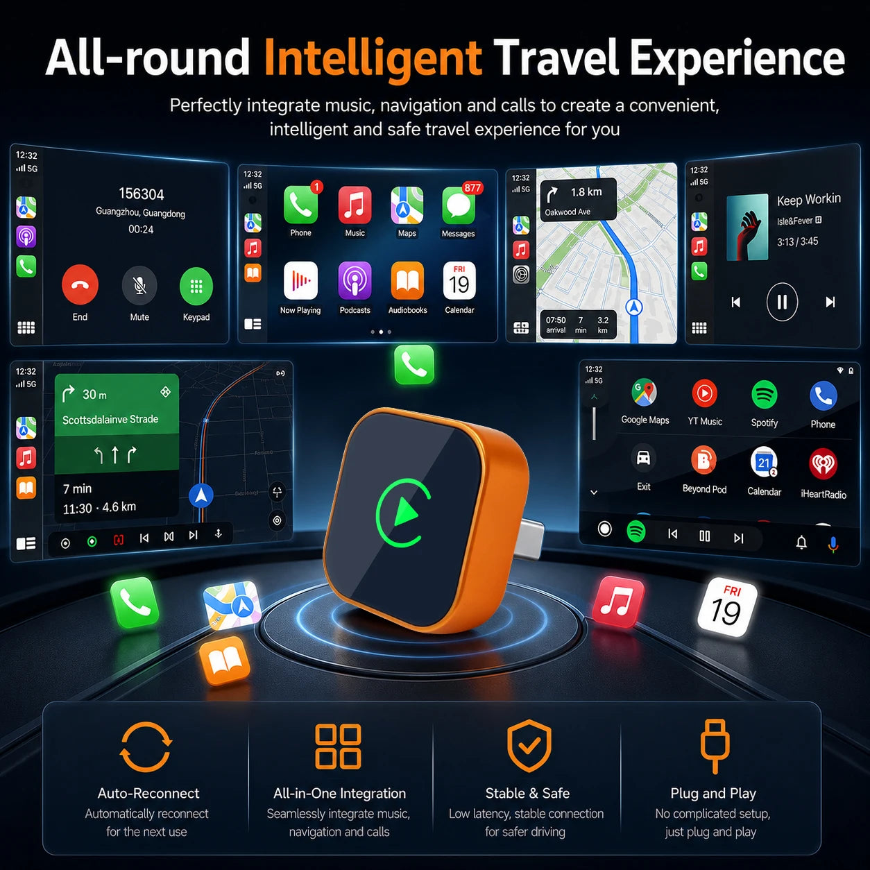 2026 New Style Mini Wireless Carplay Adapter Android Auto Dongle Smallest Portable Compact Vehicle Smart Box