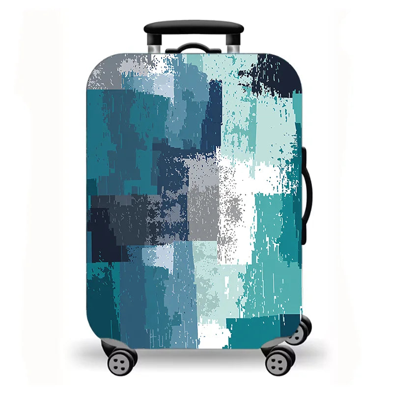 Luggage cover, abstract texture plaid butterfly flower print elastic protective cover, washable suitcase dust cover