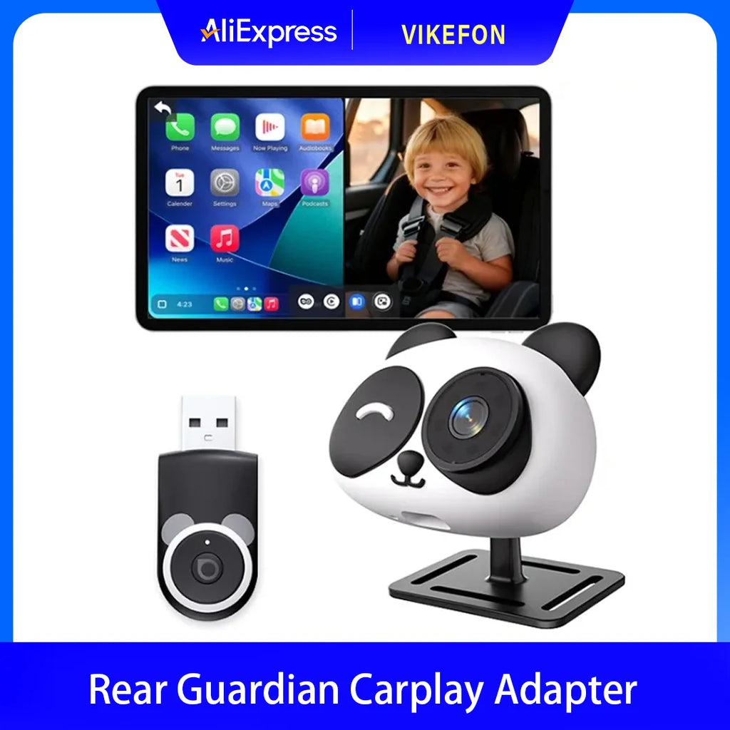 VIKEFON Cabin Care Wireless CarPlay Adapter 1080P HD Baby Car Camera 150° Wide-angle Night Vision split-screen Backseat Monitor