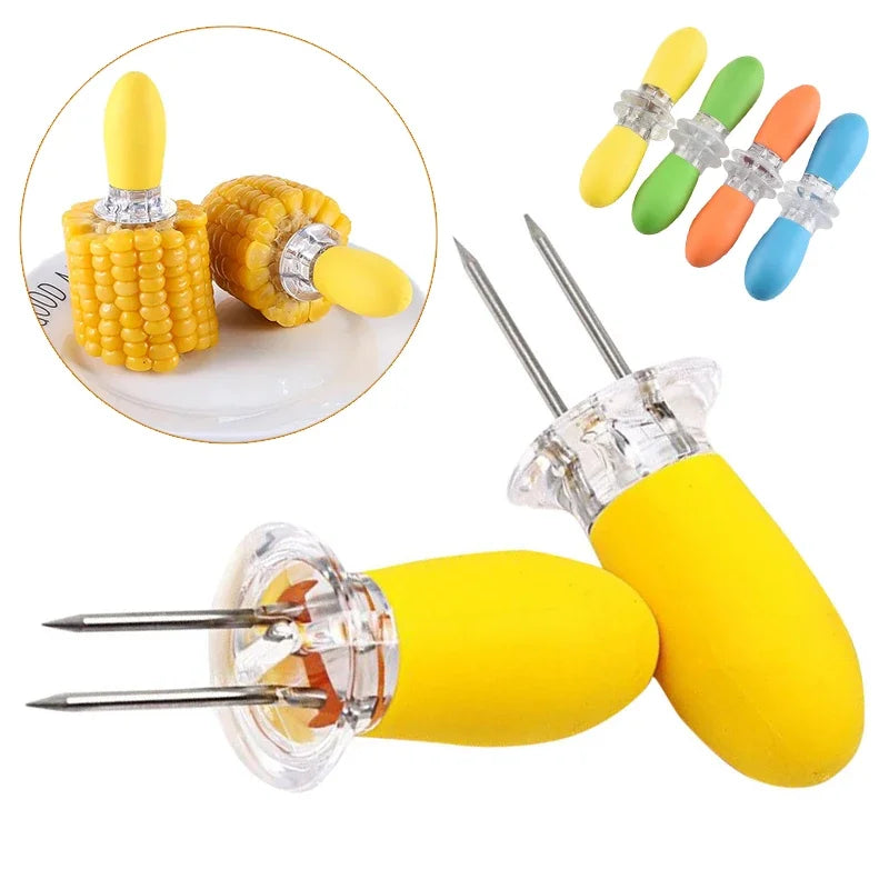 Heat Resistant Corn Holders Stainless Steel Prong Skewers Portable Barbecue Tool for Corn Fruit Hot Dog Home Cooking